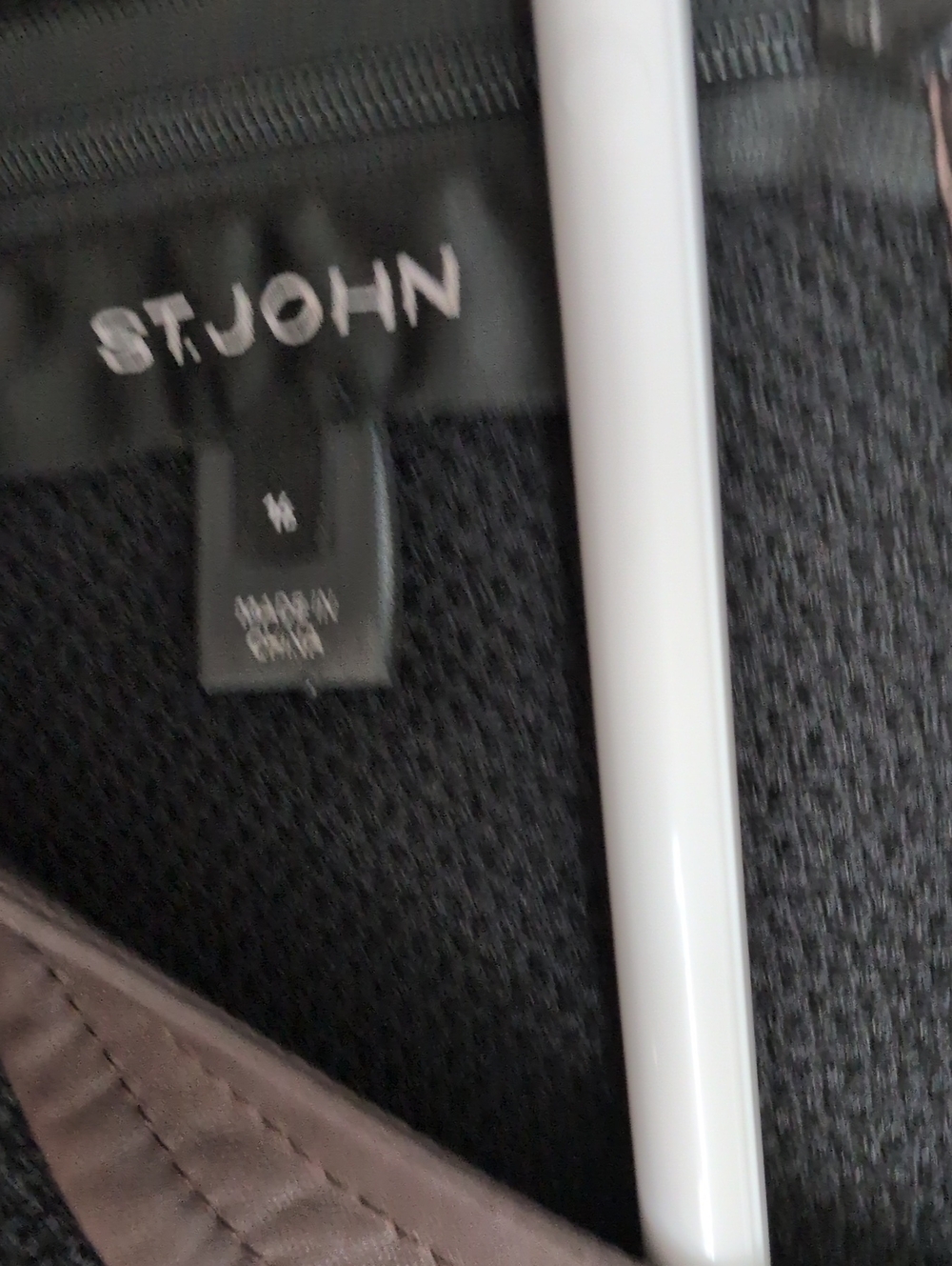 St. John Black Knit Dress with Leather Trim - Picture 3 of 6
